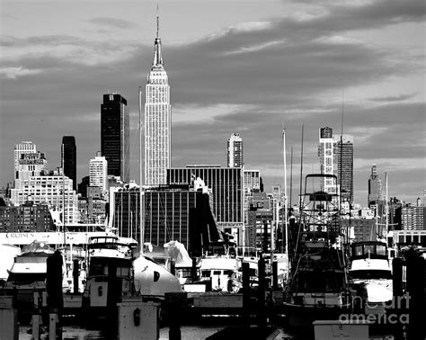 New York City Skyline With Harbor Black And White Photograph By Kathy Flood