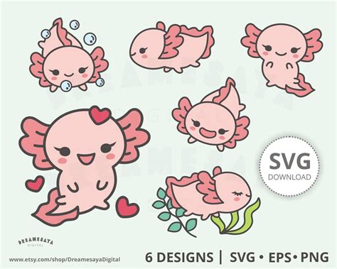 Premium Vector Clipart Kawaii Axolotls Cute Axolotl Cute Kawaii