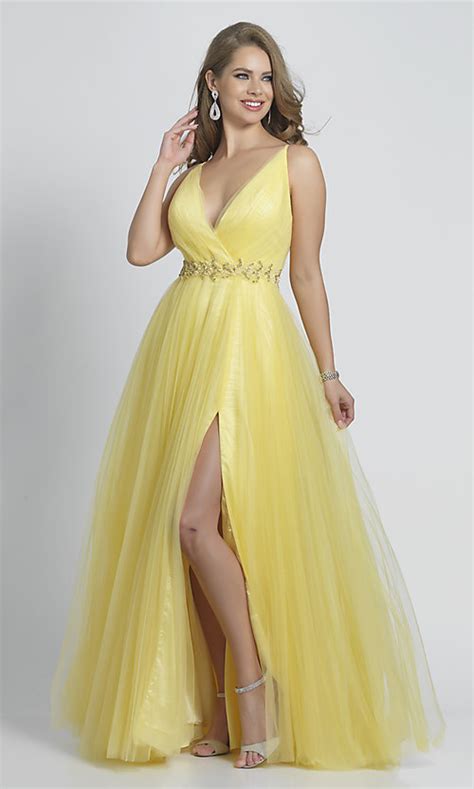Yellow Low V Neck Ball Gown For Prom In 2022 Ball Gowns Dresses