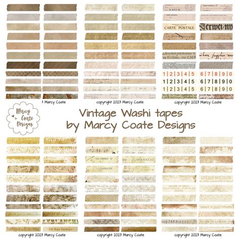 Vintage Digital Washi Tape Printable Washi Strips Washi Sticker Junk