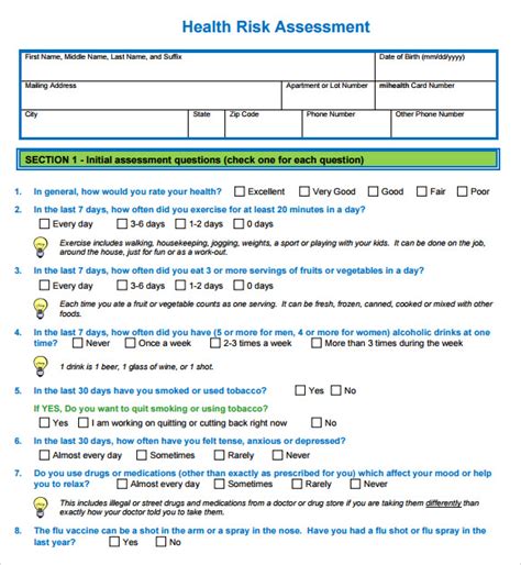 Free Sample Health Risk Assessments In Pdf Ms Word