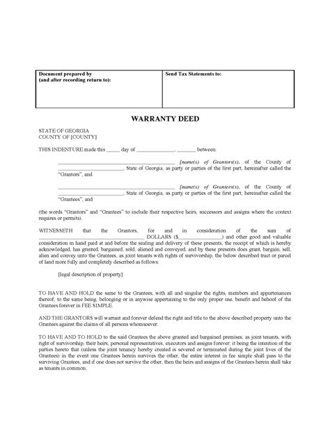 Georgia Warranty Deed For Joint Ownership Legal Forms And Business