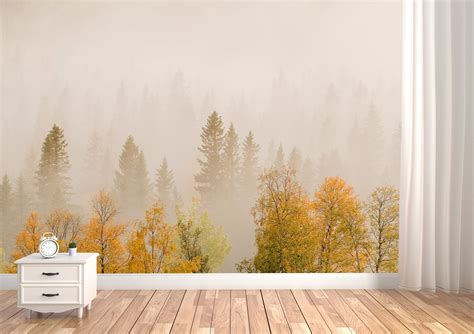Autumn Forest Wall Mural Wallpaper Landscape Trees With Etsy