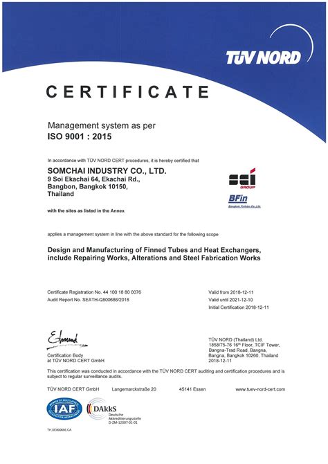 Iso 9001 Certification บริษัท สมชาย อินดัสตรี จำกัด Sci เป็นบริษัท