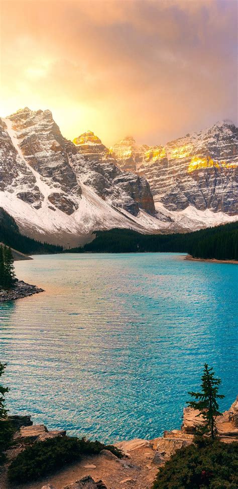 1440x2960 Moraine Lake Banff National Park Sunset Nature Wallpaper