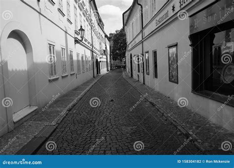 Narrow Cobblestone Streets Of Prague In The Early Morning Editorial