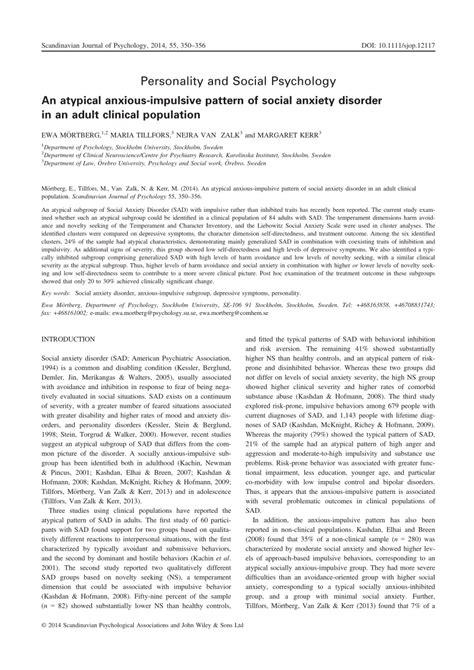 Pdf An Atypical Anxious Impulsive Pattern Of Social Anxiety Disorder