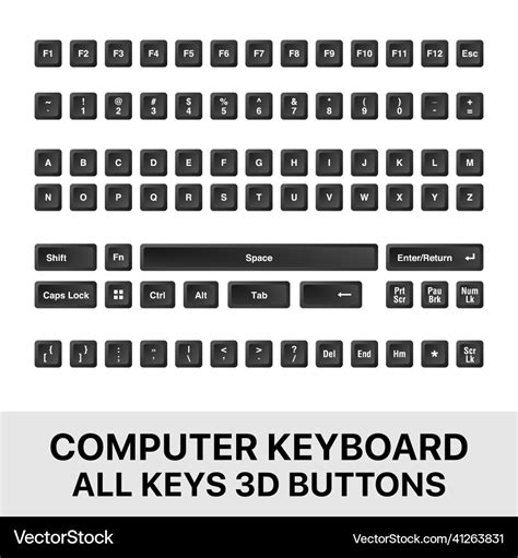 Black Computer Keyboard Keys Buttons 3d Icon Set Vector Image