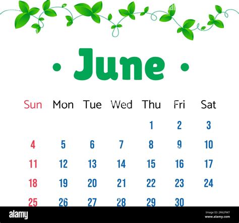 June 2023 Calendar Leaf Calendar 2023 In Flat Style With Green Leaves