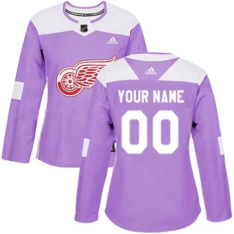 Detroit Red Wings Custom Official Purple Adidas Authentic Womens Custom Hockey Fights Cancer