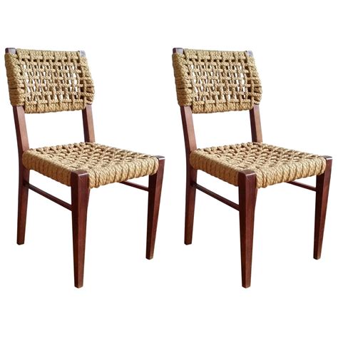 Set Of 2 Audoux Minet Rope Dining Chairs France 1960s Ipso Facto