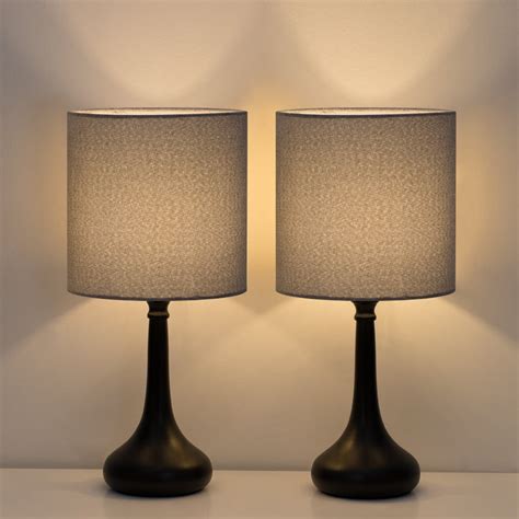 Bedroom Table Lamp Set Of 2 Living Room Bedside Lamps Grey Lampshade Suit Modern Decor
