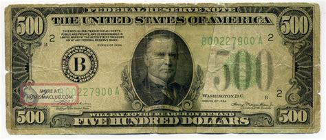 1934 500 Dollar Bill Federal Reserve Bank York Julianmorgenthau