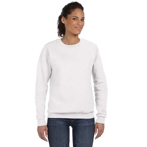 Anvil Womens White Crewneck Fleece Sweatshirt