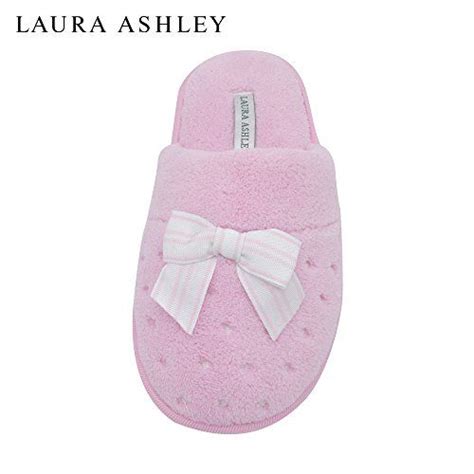 Laura Ashley Ladies Soft Terry Slippers With Scuff Dots And Embroidered