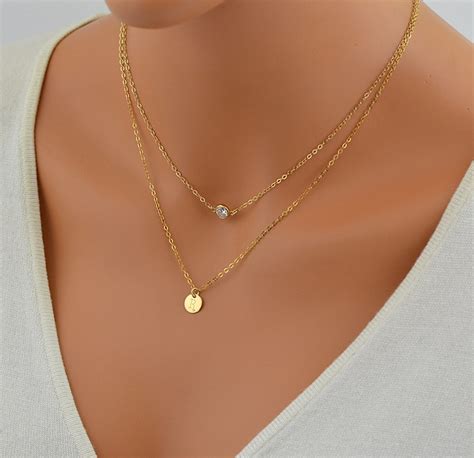 CZ Necklace Delicate Gold Necklace Tiny Diamond Necklace Etsy