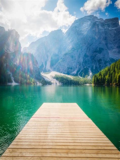 Braies Lake In Dolomites Mountains Seekofel Italy Stock Image Image