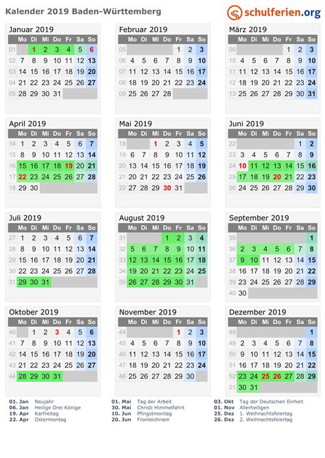 Hälfte mit kalenderwochen und feiertagen. Kalender 2019/2020/2021 Baden-Württemberg