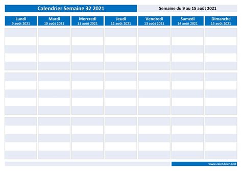 Nos calendriers sont libres de droits, peuvent être directement téléchargés et imprimés. Semaine 32 2021 : dates, calendrier et planning ...