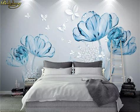 Beibehang Custom Wallpaper Stereo Flower 3d Stereo Blue Flower
