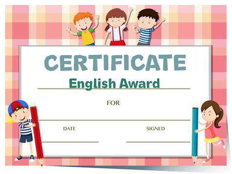 Certificate Template For English Award With Many Kids For Certificate