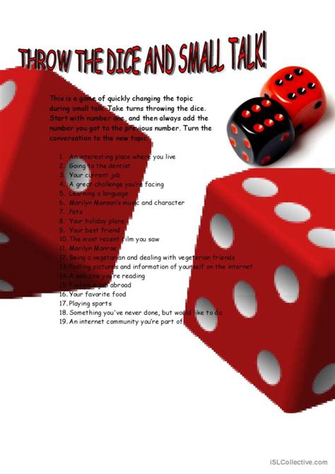 Small Talk Dice Throw Game English Esl Worksheets Pdf And Doc