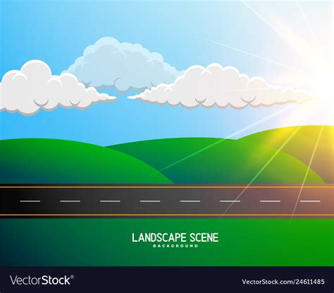 Green Cartoon Landscape With Road Background Vector Image