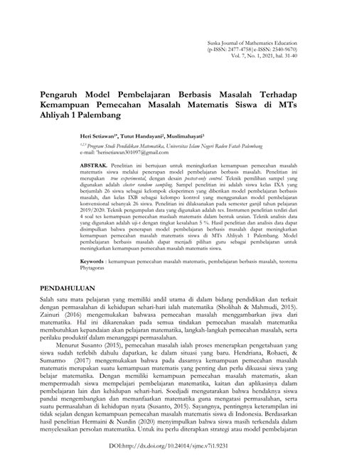 Pdf Pengaruh Model Pembelajaran Berbasis Masalah Terhadap Kemampuan