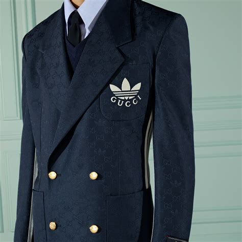Adidas X Gucci Polyester Formal Jacket In Dark Blue Gucci Uk