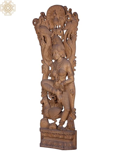 Surasundari Large Wooden Celestial Maiden On Pedestal Exotic India Art