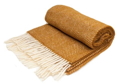 Herringbone Pure New Wool Throw Mustard Wool Blanket Online