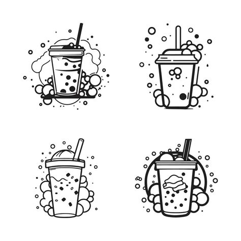 Hand Drawn Vintage Bubble Milk Tea Logo In Flat Line Art Style 24731449