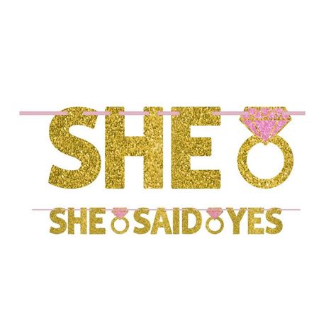 Glitter Gold She Said Yes Letter Banner 12ft X 6in Party City