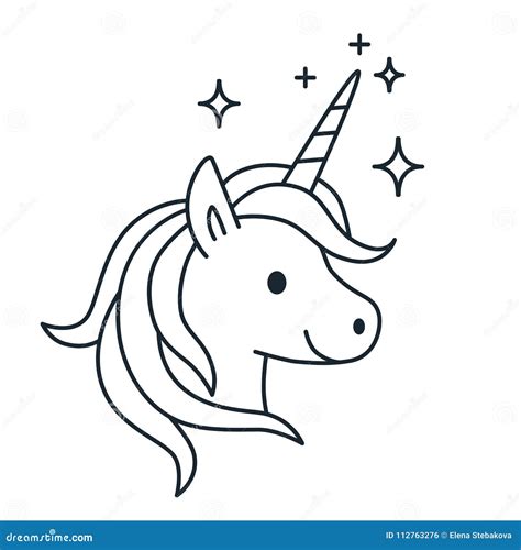 Simple Cute Magic Unicorn Vector Line Cartoon Illustration Isolated On