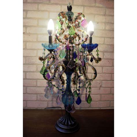 Gypsy Style Multicolored Bohemian Jeweled Crystal Candelabra Table Lamp