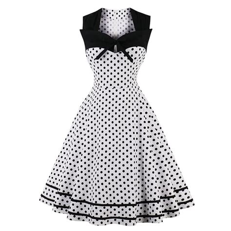 Women Sleeveless Square Collar Bow Polka Dot Dress 1950s 60s Vintage