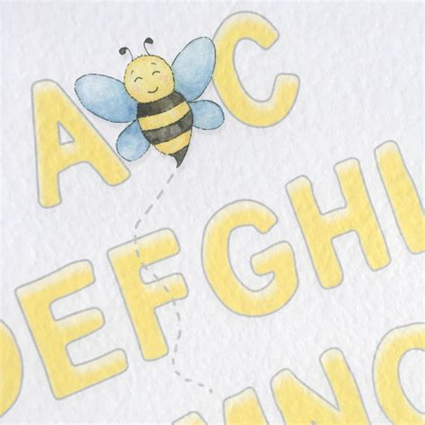 Alphabet Art Print Bumble Bee Print Abc Print Grey And Etsy