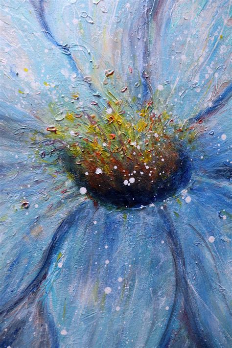 Morning Dew Mist Blue White Flower Original Painting Large Square