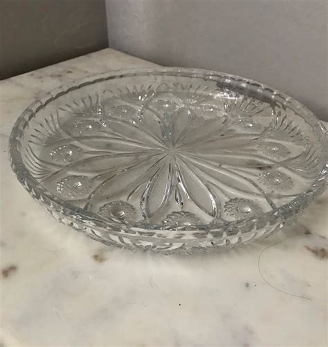 Vintage Round Clear Crystal Cut Glass Serving Platter Plate Etsy