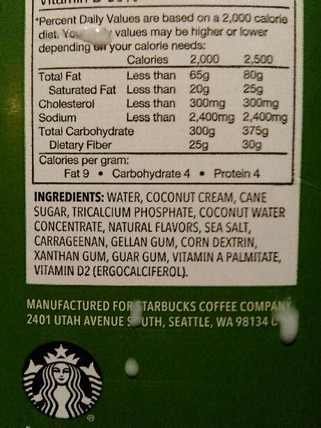 Starbucks Coconut Milk Nutrition Facts Nutrition Pics