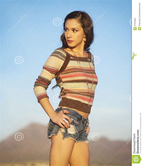 Woman Wearing Denim Short Shorts Stock Photo Image Of