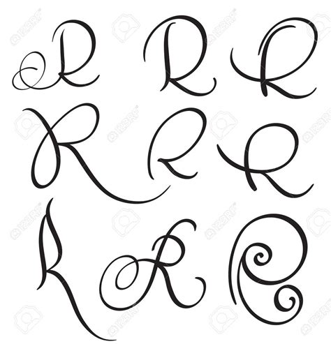 Set Of Art Calligraphy Letter R With Flourish Of Vintage Decorative