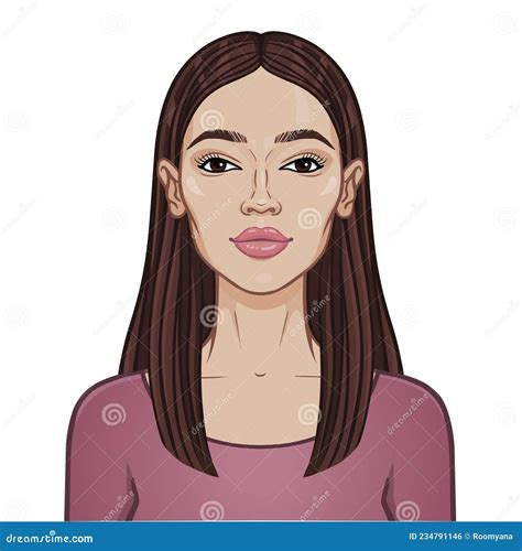 Animation Portrait Of The Young Beautiful Brunette Woman Stock Vector