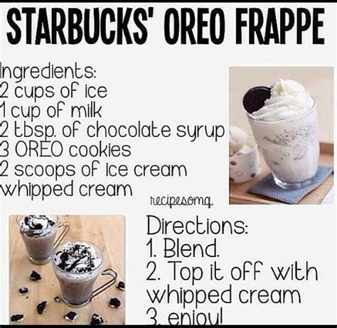 If you're in a pinch and need to use water to make this milkshake instead of milk, you can—it just won't be nearly as creamy as you might like. Starbucks Oreo Frappe | Starbucks recipes, Frappe recipe ...