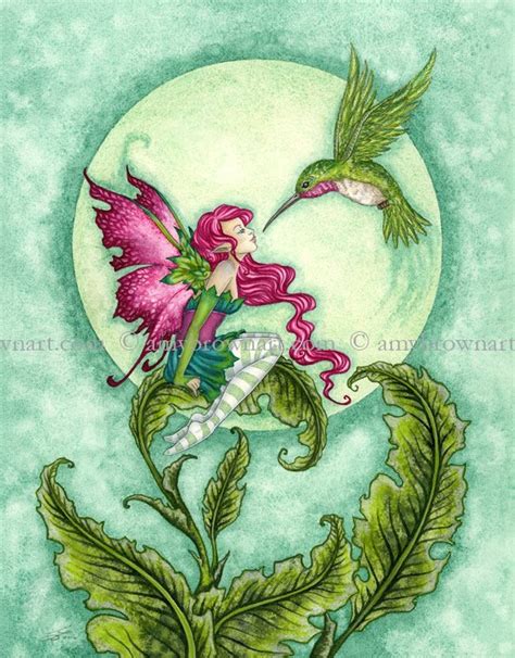 Flirting By Amy Brown Beautiful Fairy And Hummingbird Art