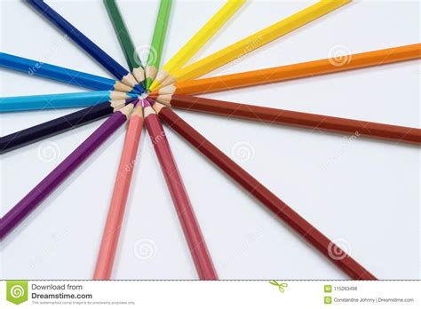 Color Pencils Arranged In Circle In Perspective View Stock Photo