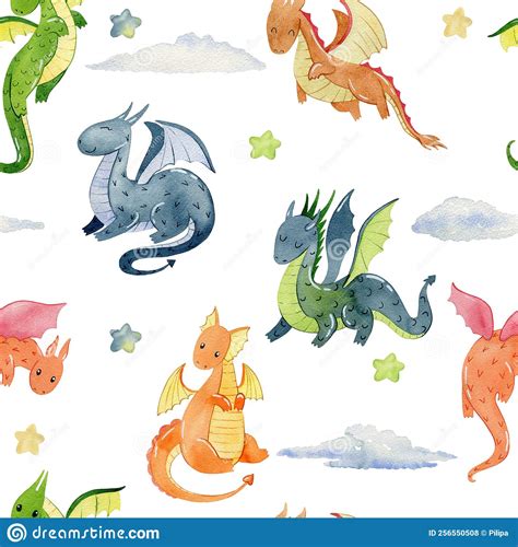 Watercolor Cute Dragons Stock Illustration Illustration Of Monster