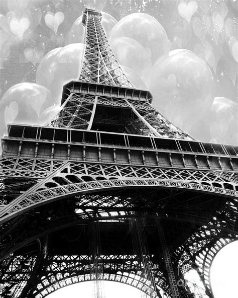 Surreal Paris Black And White Eiffel Tower With Balloons