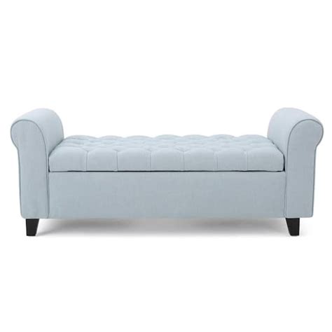 Buy Keiko Tufted Light Sky Blue Fabric Armed Storage Bench Online At