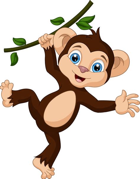 Cute Little Monkey Cartoon Hanging On Tree Branch 9780677 Vector Art At